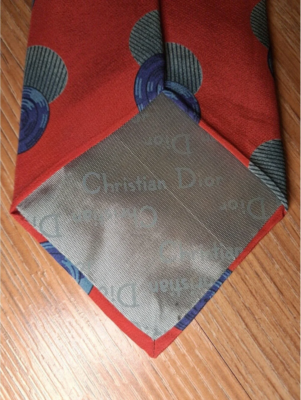 Christian Dior 100% Silk Tie Red Multicolor Geometric Wide